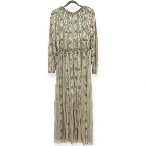 Mac Duggal NEW Embellished Mesh Long Sleeve A Line Gown Nude Sage $1,798 Size 10 - Picture 11 of 16